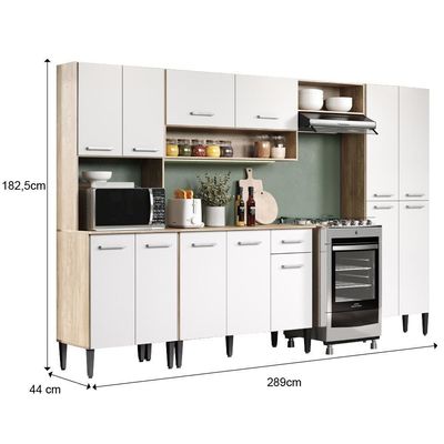 Cozinha Completa Arizona Plus Com Armário E Balcão Carraro - Carvalho/branco Carvalho/branco
