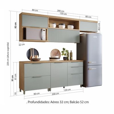 Cozinha 5 Peças 100% Mdf Marquesa Nature-verde