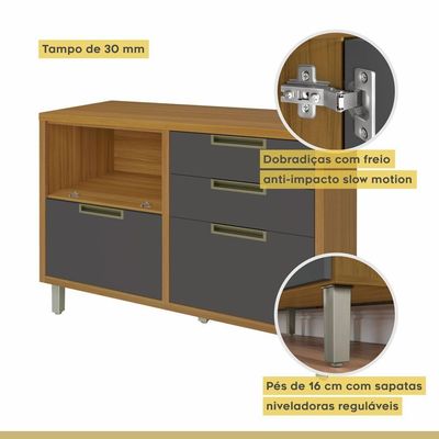 Cozinha 9 Peças ângulo Torre Quente 100% Mdf Imperatriz Nesher Freijó-grafite