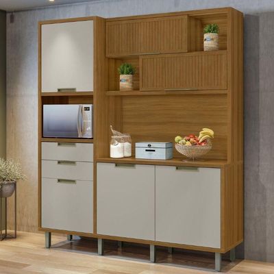 Cozinha Compacta 6 Portas 2 Gavetas Loft Imperatriz Nesher Móveis Amadeirado Freijó-off White