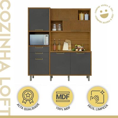 Cozinha Compacta 6 Portas 2 Gavetas Loft Imperatriz Nesher Móveis Amadeirado Freijó-grafite
