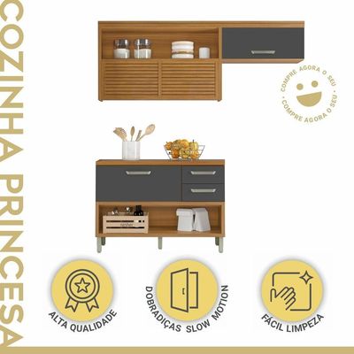 Cozinha 2 Peças 100% Mdf Princesa Nesher Freijó-grafite