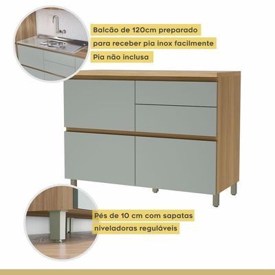 Balcão 1 Porta Basculante 4 Gavetas 120cm 100% Mdf Rainha Nature-verde