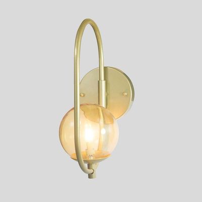 Arandela Online Dourado Globo De Vidro Ambar + Led 5w