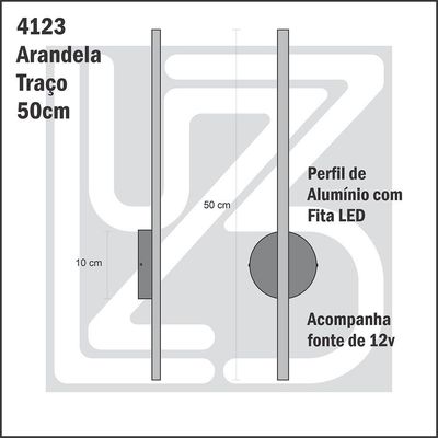 Arandela De Parede Linha Reta Traço 50cm Led 3000k - Preta