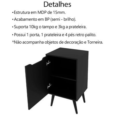 Gabinete 1 Porta Com Cuba Para Banheiro Bn3630x41 Preto Tecno Mobili Preto