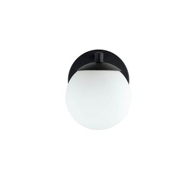 Arandela Figo Preta Com Globo De Vidro Branco
