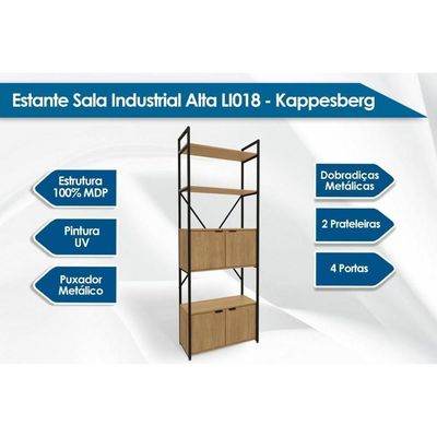 Estante P/sala Industrial Alta Li018 C/ 4 Portas 72x200cm Freijo/preto - Kappesberg