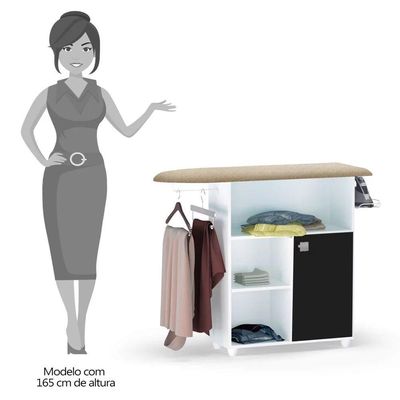 Tábua De Passar Roupa Com Balcão Vitória Branco-preto 107 Cm - Pallazio