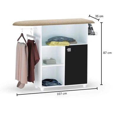 Tábua De Passar Roupa Com Balcão Vitória Branco-preto 107 Cm - Pallazio