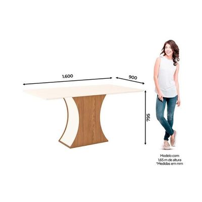 Sala De Jantar Completa C/ Tampo Madeirado 160cm + 6 Cadeiras Isa Nature/veludo Light Bege Vanilla