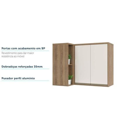 Armário Aéreo Canto Reto 95cm 2 Portas 1 Prateleira Mel