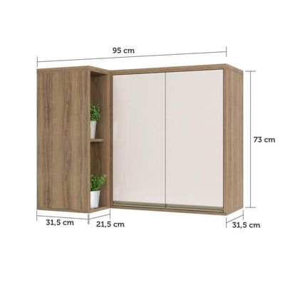 Armário Aéreo Canto Reto 95cm 2 Portas 1 Prateleira Mel