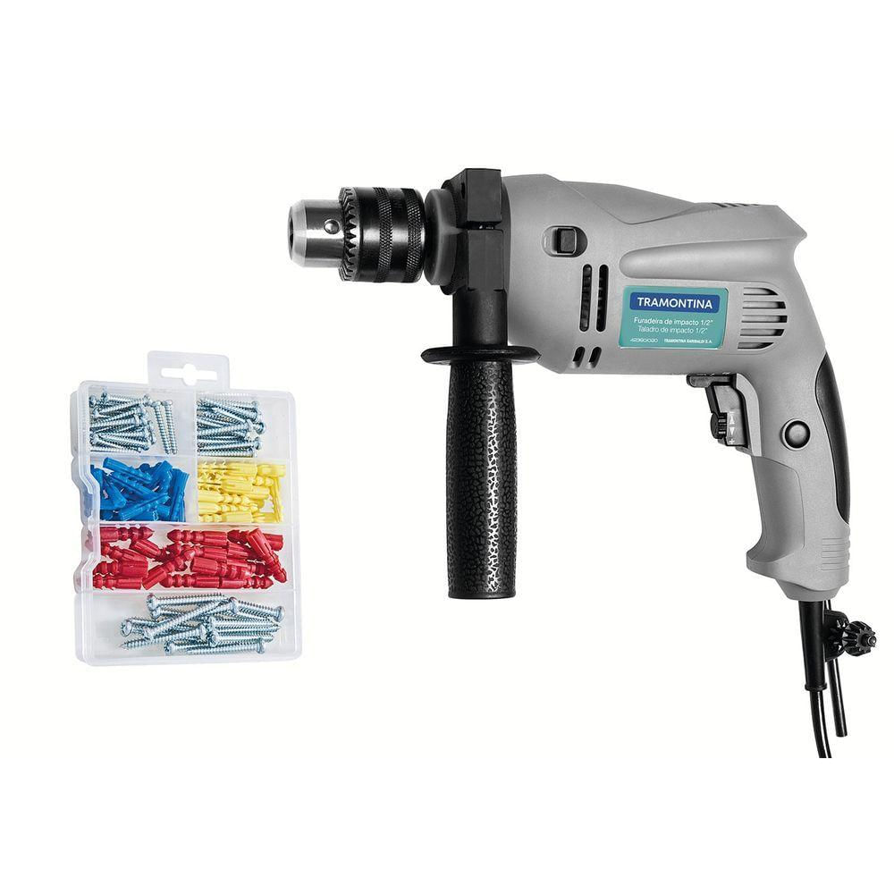 Furadeira De Impacto 1-2" 500w Com Kit De Parafusos E Buchas 220v - Tramontina