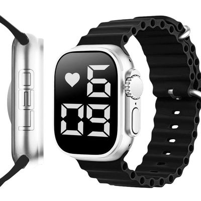 Relógio Digital Feminino Ultra Aço Inox Silicone Led + Caixa Preto Original Garantia Prata Presente
