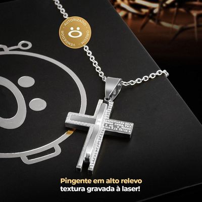 Relogio Masculino Aço Inox + Caixa Pingente Cruz Social Silicone Ajustavel Casual Cordao Relogio