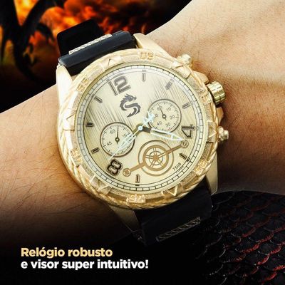 Relogio Masculino Banhado Ouro + Cordão + Relogio Masculino Aço Inox Casual Presente Original Social