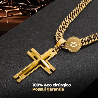 Relogio Masculino Banhado Ouro + Cordão + Relogio Masculino Aço Inox Casual Presente Original Social