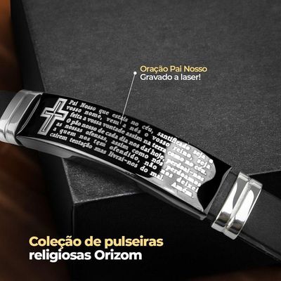 Relogio Masculino Preto Aço Inox + Caixa + Pai Nosso Pulseira Original Social Casual Ajustavel