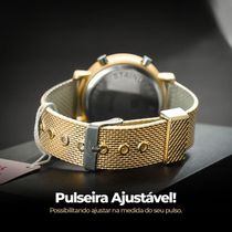 Relogio Feminino Digital Dourado + Redondo + Aço Inox Premium Led Original Ajustavel Presente Casual