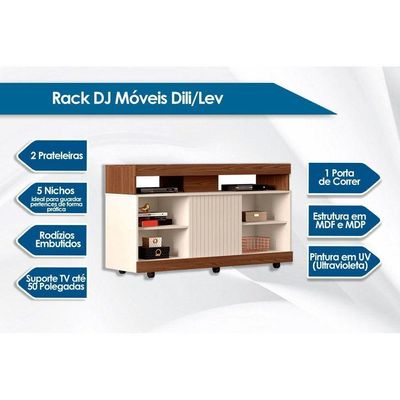 Rack Para Tv Dili Até 50 Polegadas C/ 1 Porta De Correr E 5 Nichos Marroquim/off White - Dj Móveis