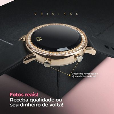 Relogio Feminino Digital Dourado Led Aço Inox Redondo Premium Moda Presente Casual Ajustavel Led