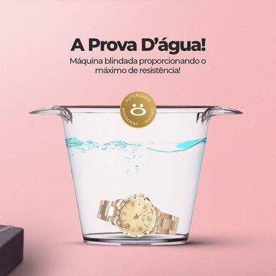 Relógio Feminino Strass Banhado Aço + Caixa + Colar Brincos Prova Dagua Social Casual Presente Ouro