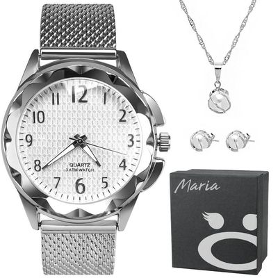 Relogio Feminino Aço Inox Prova Dagua + Pulseira + Colar Moda Silicone Casual Qualidade Premium