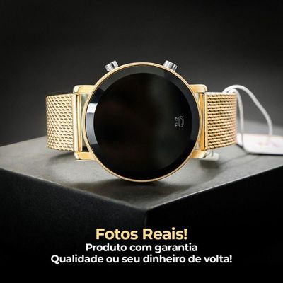 Relogio Feminino Aço Premium + Redondo + Digital Led Dourado