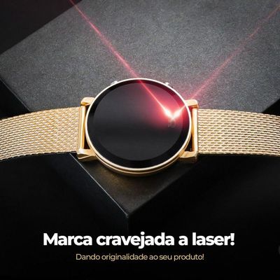 Relogio Feminino Aço Premium + Redondo + Digital Led Dourado
