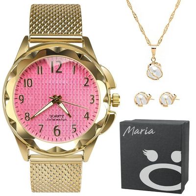 Relogio Feminino Prova Dagua Aço Banhado + Colar + Pulseira Pulseira Ajustavel Qualidade Premium