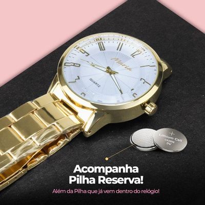 Relogio Feminino Dourado Inox Banhado Aço + Caixa Original Ouro Analogico Presente