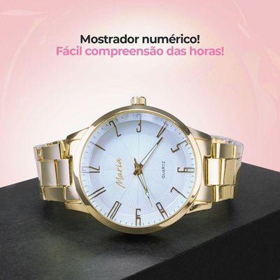 Relogio Feminino Dourado Inox Banhado Aço + Caixa Original Ouro Analogico Presente