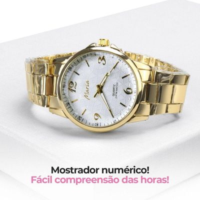 Relógio Feminino Banhado Ouro Aço Inox + Caixa Original Moda