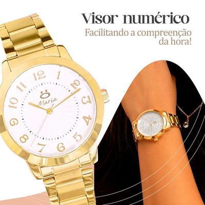 Relogio Feminino Dourado Inox Aço + Brincos + Caixa