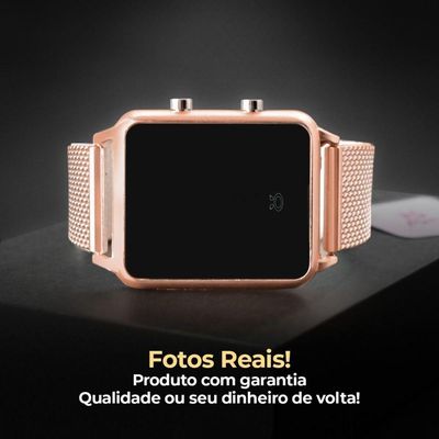 Relogio Feminino Premium Quality + Rose + Digital + Quadrado