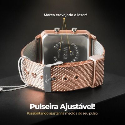 Relogio Feminino Premium Quality + Rose + Digital + Quadrado