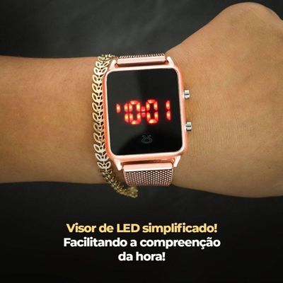 Relogio Feminino Premium Quality + Rose + Digital + Quadrado