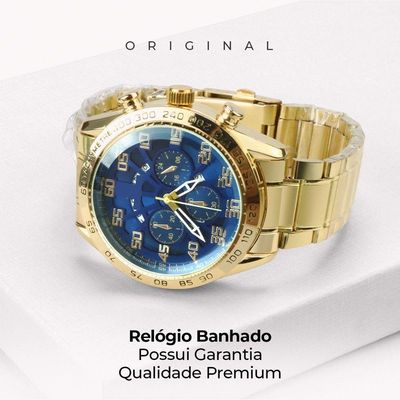 Relogio Masculino Aço Banhado + Cordão Grosso + Pulseira