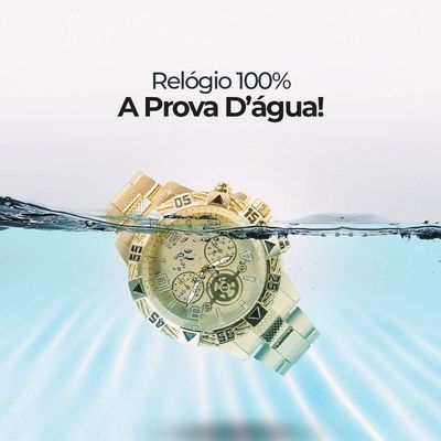 Relogio Masculino Aço Banhado Ouro + Crucifixo + Pulseira