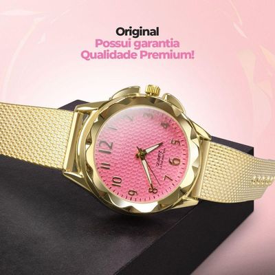 Relogio Feminino Aço Prova Dagua + Colar + Pulseira