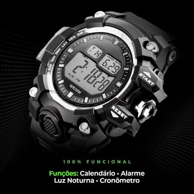 Relogio Masculino Silicone Prova Dagua Preto Digital Alarme