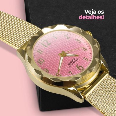 Relogio Feminino Aço Prova Dagua + Colar + Pulseira