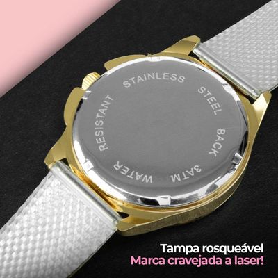 Relogio Feminino Aço Prova Dagua + Colar + Pulseira