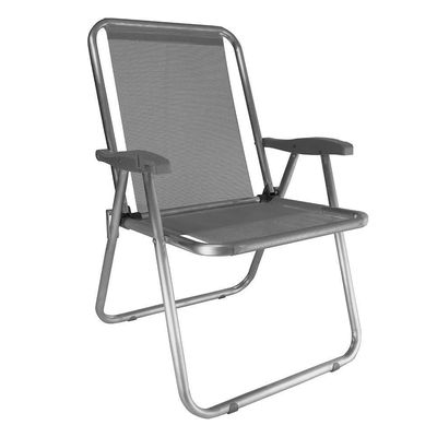 Kit 2 Cadeira Praia Max Alumínio Oversize Cinza Reforçada 140kg Zaka Cinza