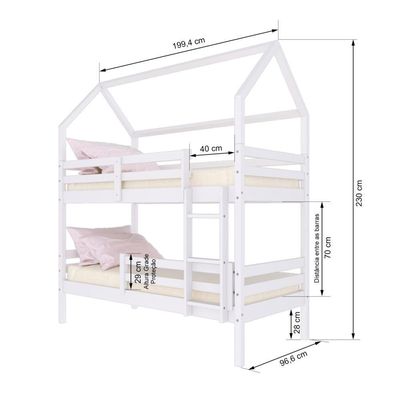Beliche Casinha Solteiro Slim Rb Com Grade De Proteção Madeira Maciça Branco Housin