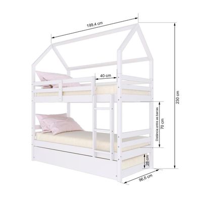Treliche Casinha Solteiro Slim Rb Madeira Maciça Branco Housin