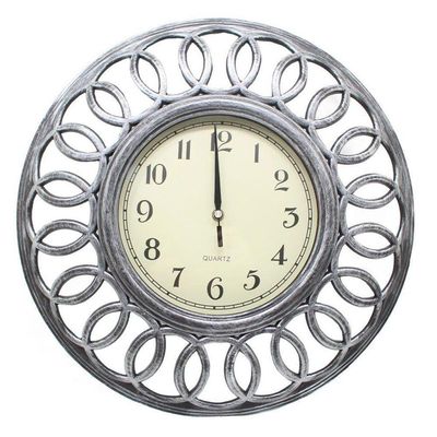 Relógio De Parede Decorativo Grande Prata Sala Escritório 46,5cm