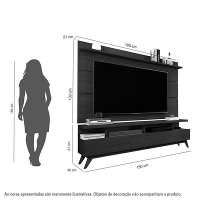 Conjunto Painel Com Rack 1,8 Vivare Wood Black-freijó - Giga