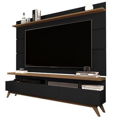Conjunto Painel Com Rack 1,8 Vivare Wood Black-freijó - Giga